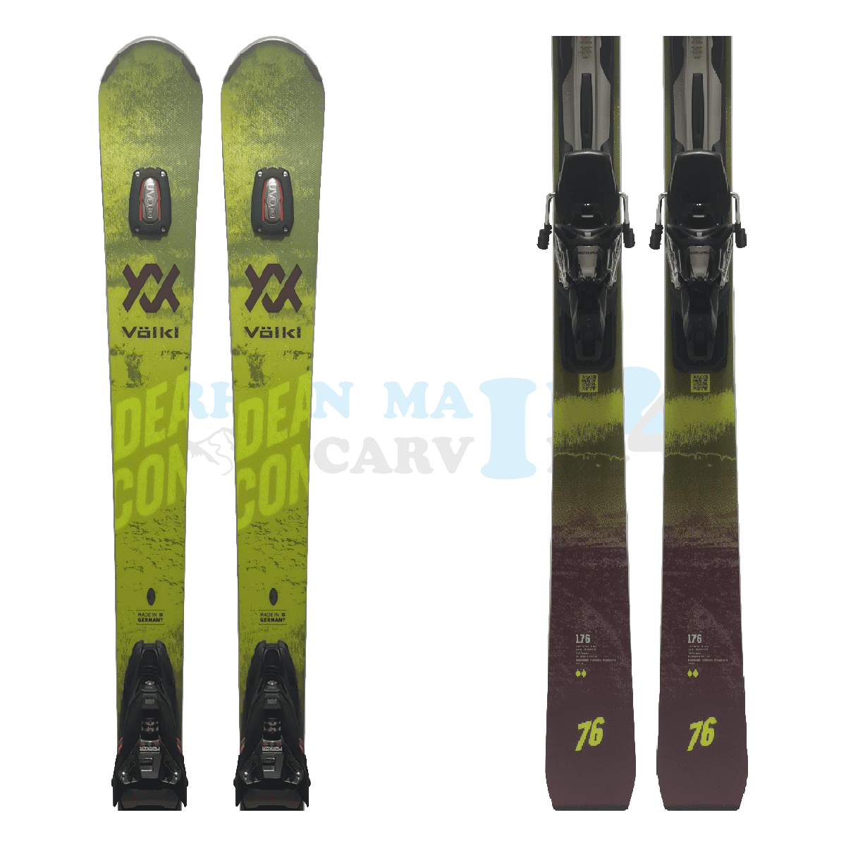 Völkl Deacon 76 Sondermodell aus dem Jahre 2021/22 in der Farbe Grün-Lila, Ansicht des ganzen Skis