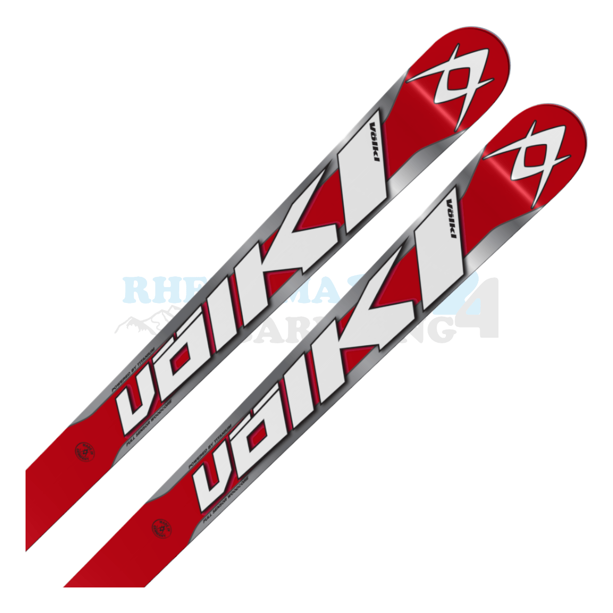 Völkl Racetiger Super-G in der Farbe rot-silber, Ansicht des oberen Teils des Skis