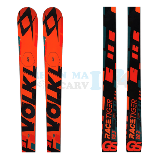 Völkl Racetiger GSR aus dem Jahre 2016/17 in der Farbe Orange, Ansicht des oberen sowie unteren Teils des Skis